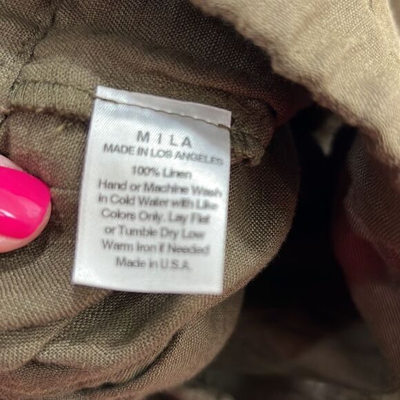 Mila Olive Green linen pull on pants size XS NWOT - Picture 12 of 13